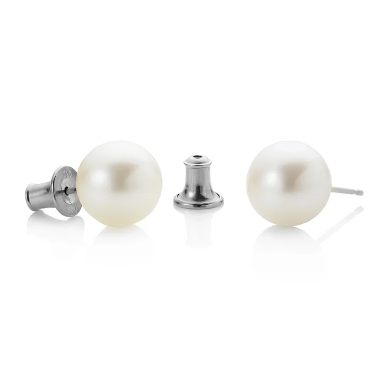 9mm white round freshwater pearl sterling silver stud earrings