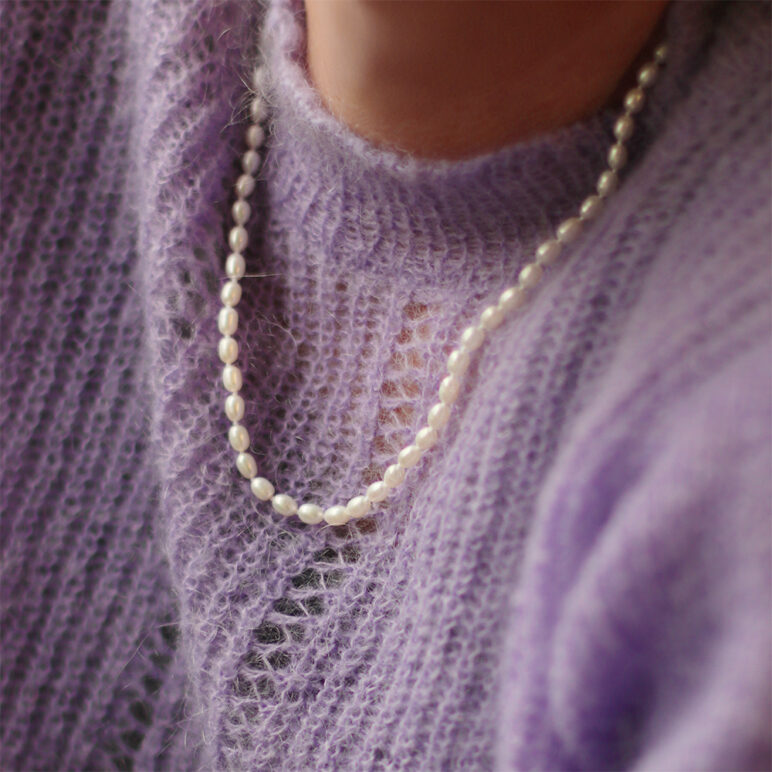 4mm white oval freshwater pearl necklace