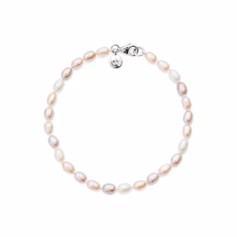 4mm white pink peach oval freshwater pearl bracelet with sterling silver clasp