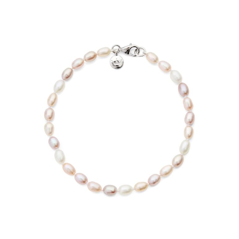 4mm white pink peach oval freshwater pearl bracelet with sterling silver clasp