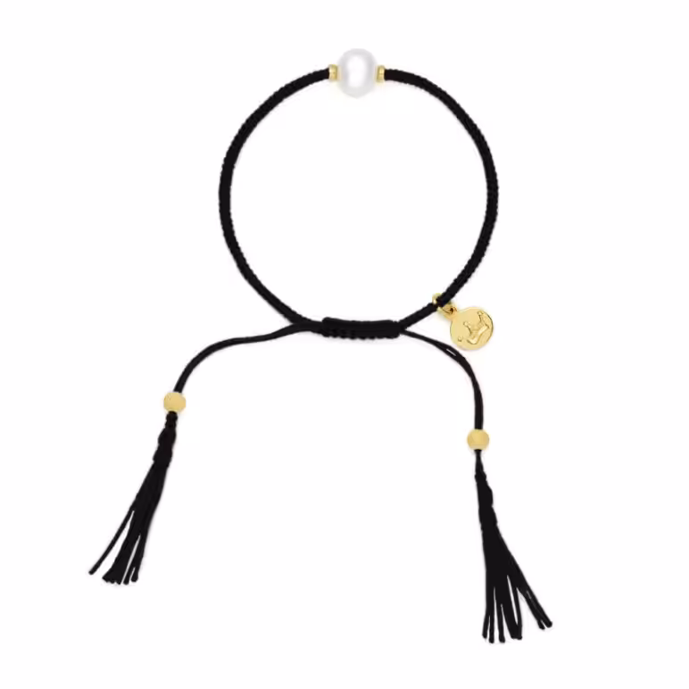 8mm freshwater pearl adjustable tassel bracelet on recycled plastic coloured thread