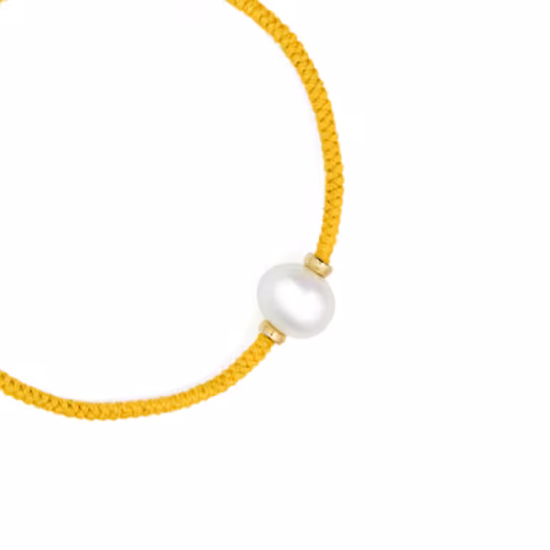 8mm freshwater pearl adjustable tassel bracelet on recycled plastic coloured thread