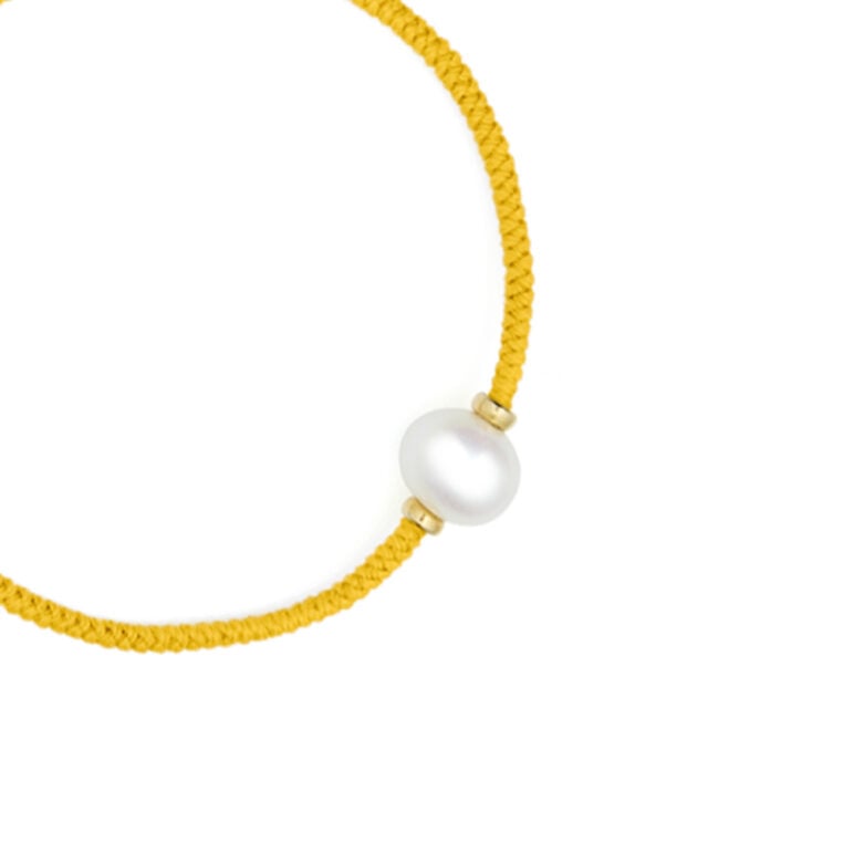 8mm freshwater pearl adjustable tassel bracelet on recycled plastic coloured thread