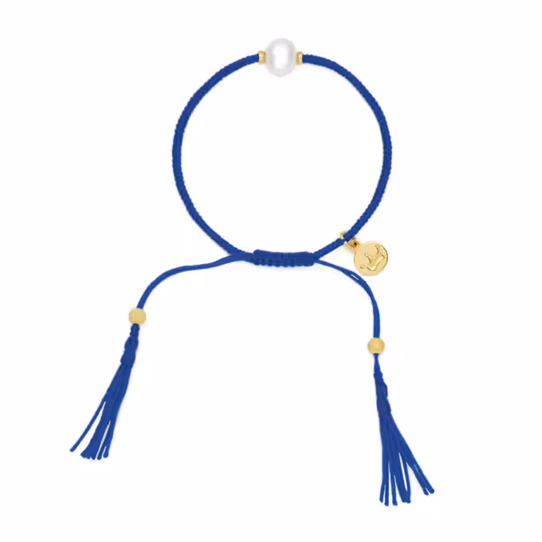 8mm freshwater pearl adjustable tassel bracelet on recycled plastic coloured thread