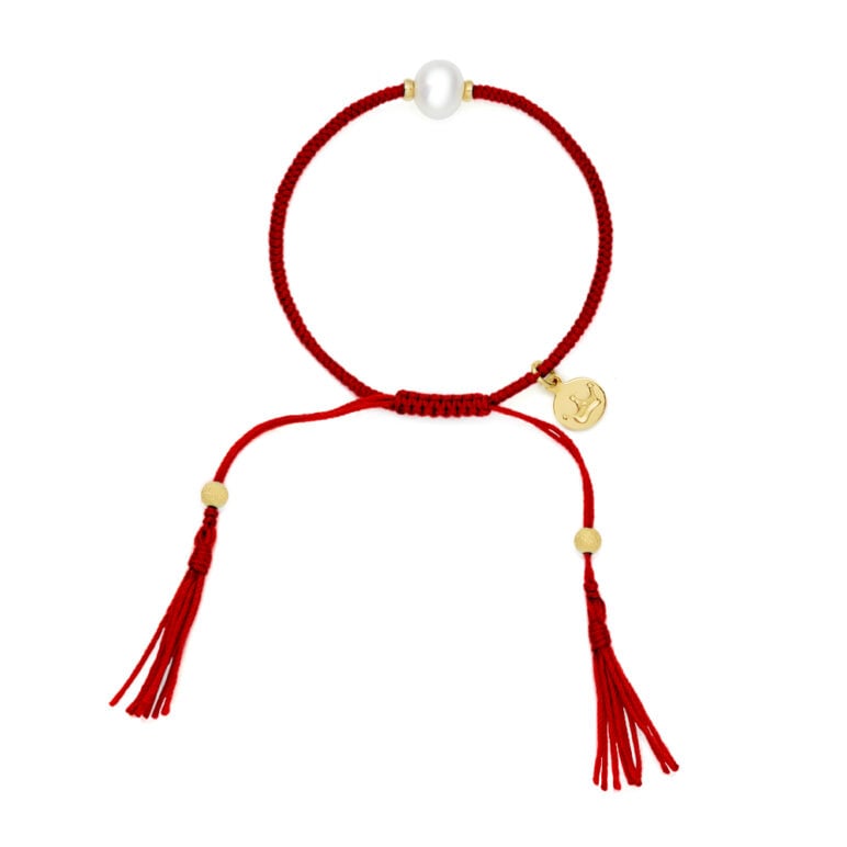 8mm freshwater pearl adjustable tassel bracelet on recycled plastic coloured thread