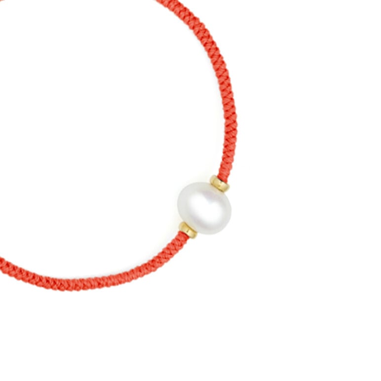 8mm freshwater pearl adjustable tassel bracelet on recycled plastic coloured thread