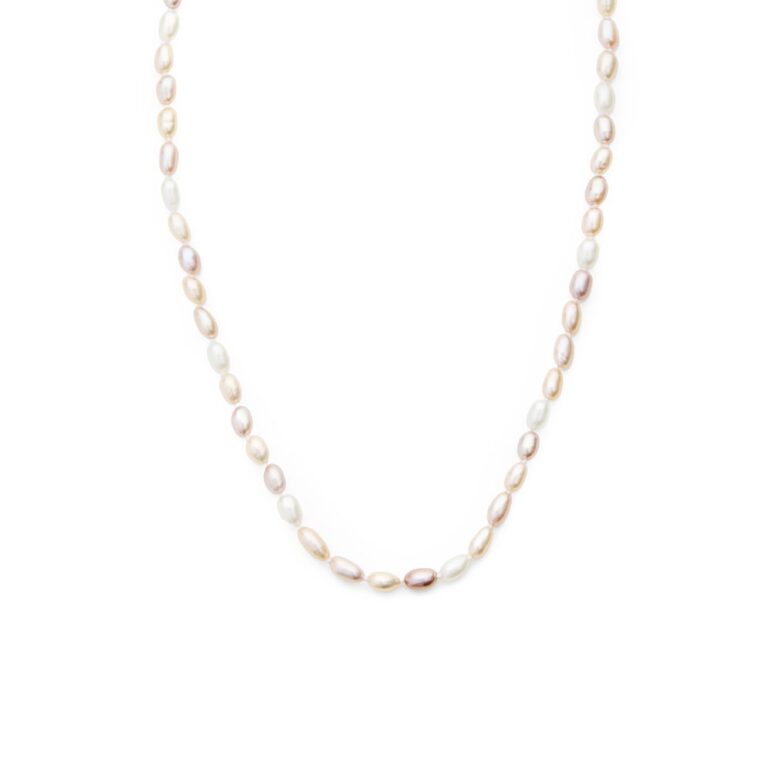 4mm white pink peach oval freshwater pearl necklace with sterling silver clasp