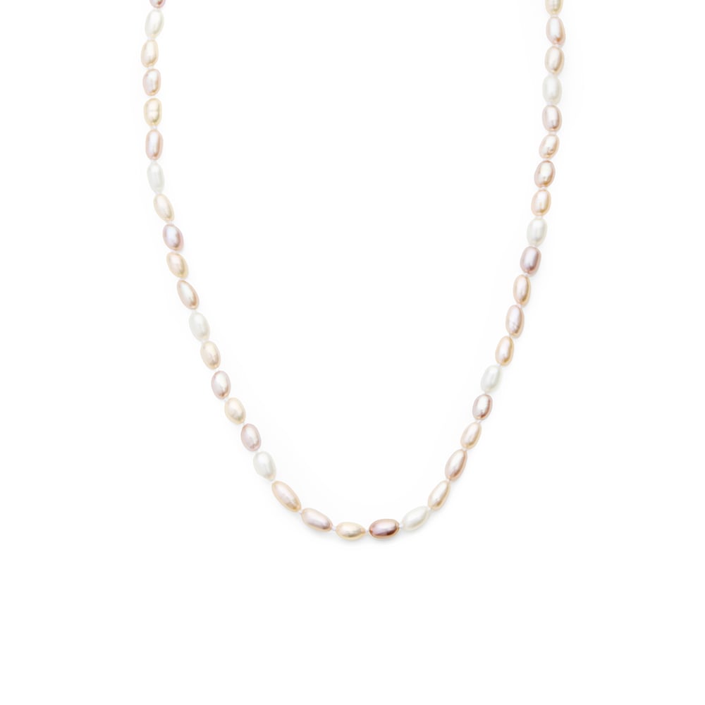 4mm white pink peach oval freshwater pearl necklace with sterling silver clasp