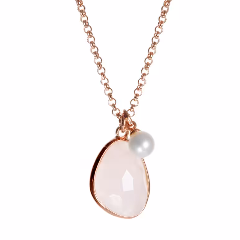 Rose Quartz and Pearl Rose Gold Pendant