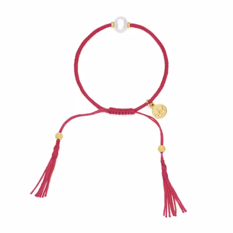 8mm freshwater pearl adjustable tassel bracelet on recycled plastic coloured thread