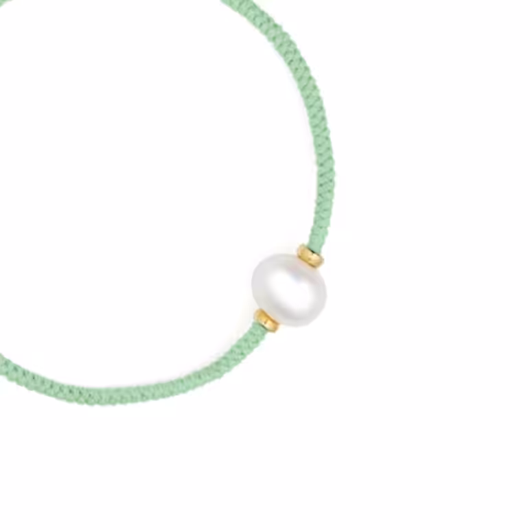 8mm freshwater pearl adjustable tassel bracelet on recycled plastic coloured thread