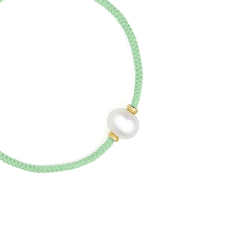 8mm freshwater pearl adjustable tassel bracelet on recycled plastic coloured thread