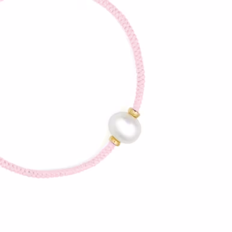 8mm freshwater pearl adjustable tassel bracelet on recycled plastic coloured thread