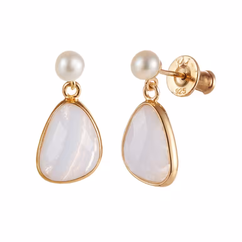 Blue Lace Agate and Pearl Drop Earrings