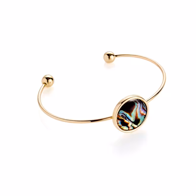 Paua shell yellow gold torque bangle