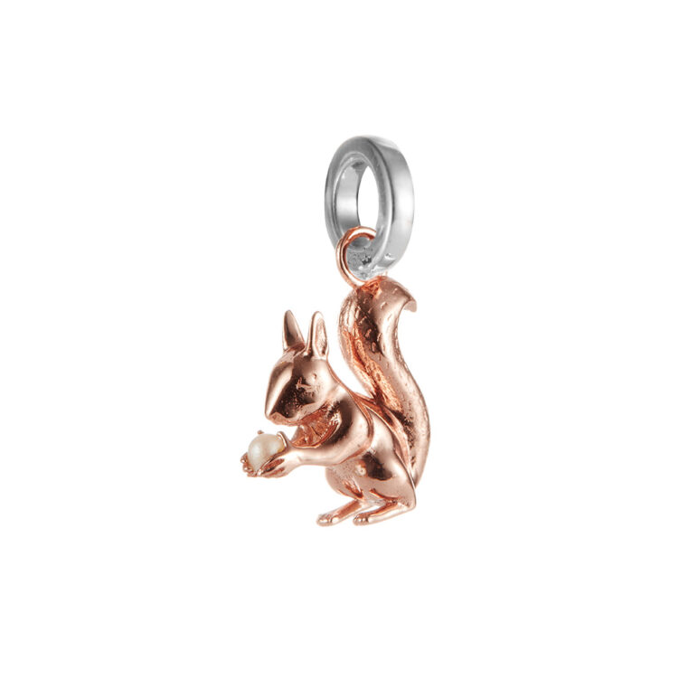 3mm white near round freshwater pearl red squirrel rose gold sterling silver charm