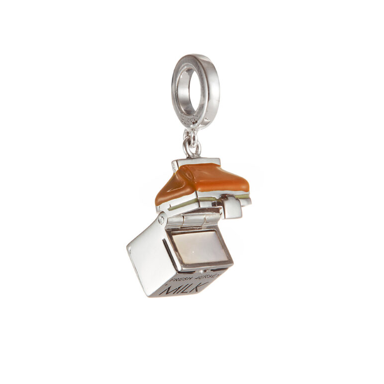 Mother-of-pearl orange milk carton sterling silver charm