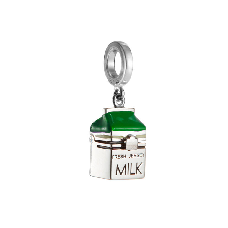 Mother-of-pearl green milk carton sterling silver charm