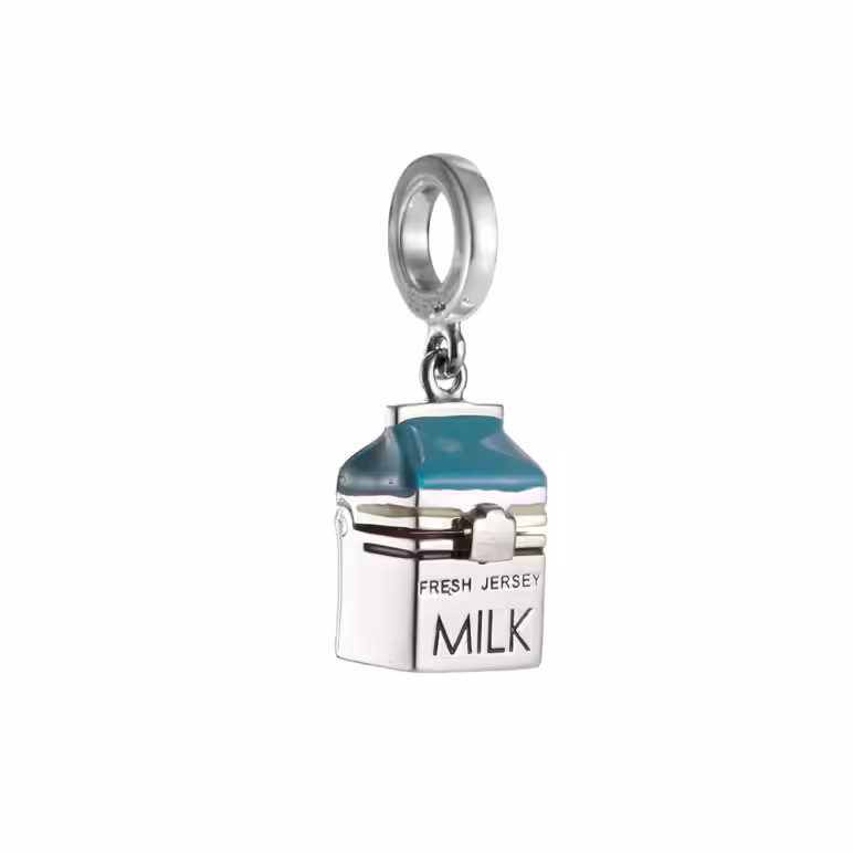 Mother-of-pearl light blue milk carton sterling silver charm