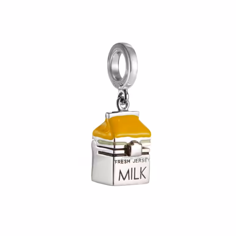 Mother-of-pearl yellow milk carton sterling silver charm