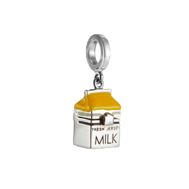 Mother-of-pearl yellow milk carton sterling silver charm