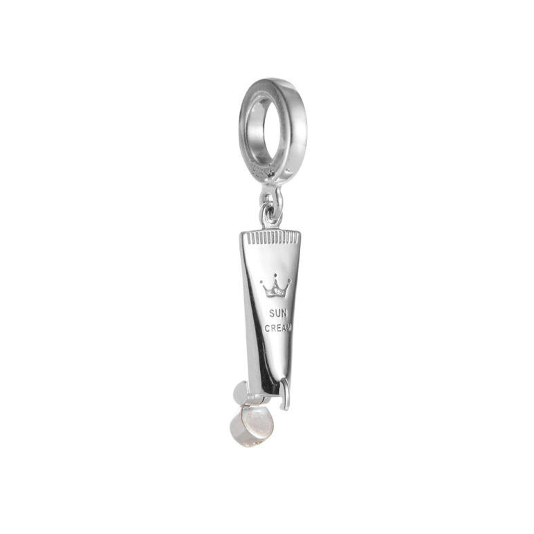 Mother-of-pearl sun cream bottle sterling silver charm
