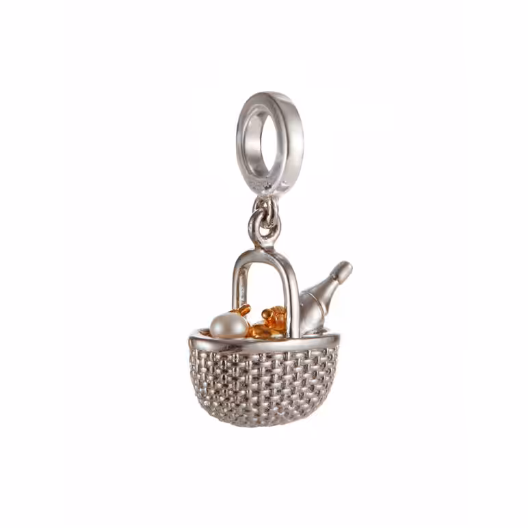 3mm white near round freshwater pearl picnic basket sterling silver charm