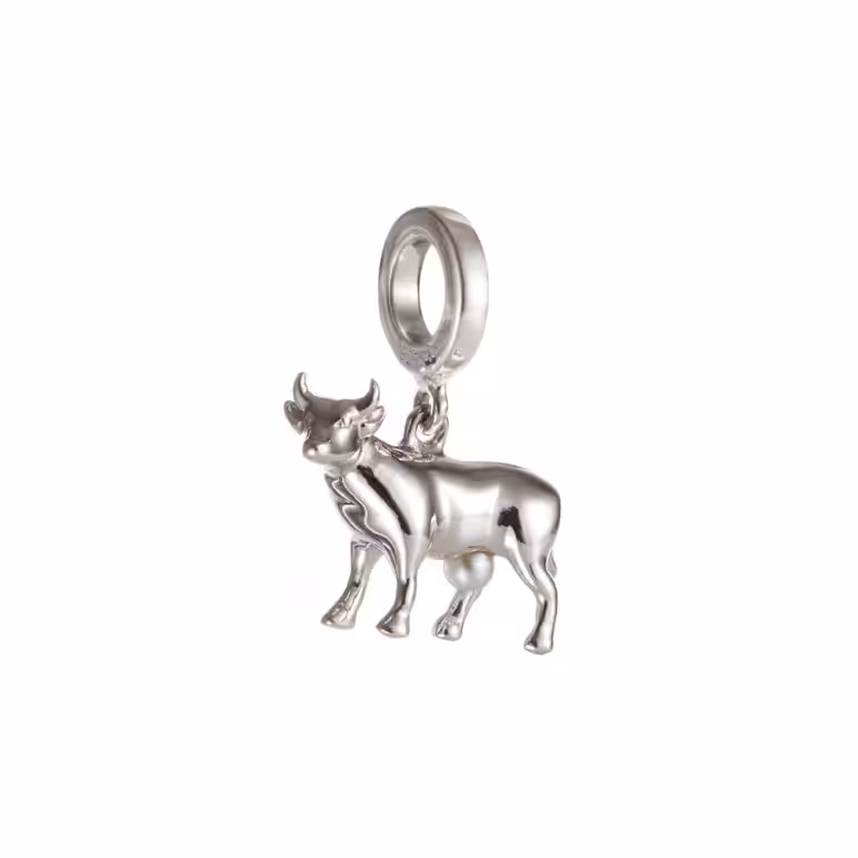 3mm white near round freshwater pearl Cow sterling silver charm