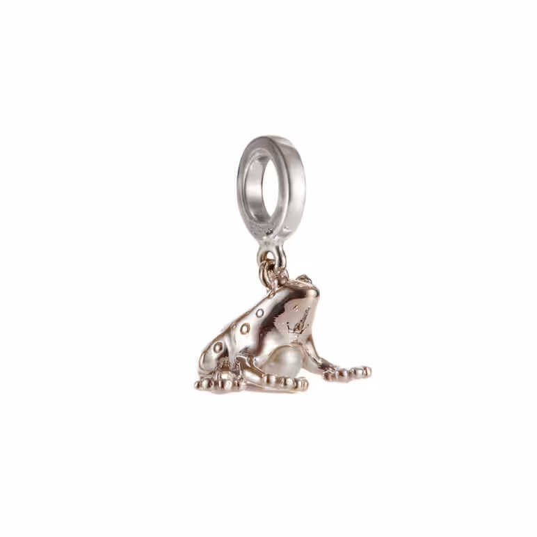 3mm white near round freshwater pearl Crapaud sterling silver charm