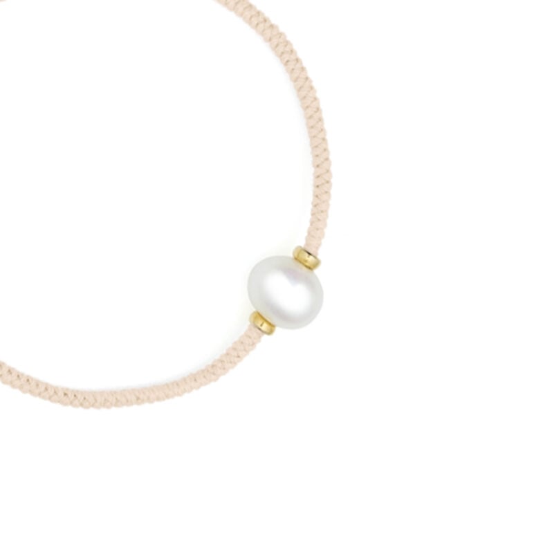 8mm freshwater pearl adjustable tassel bracelet on recycled plastic coloured thread