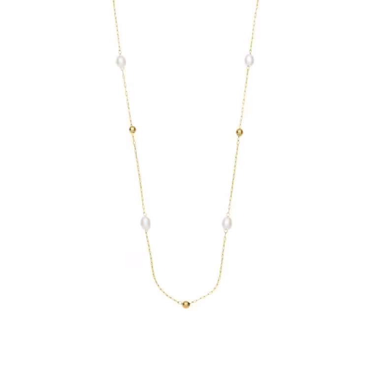 3mm freshwater pearl yellow gold plated stainless steel necklace chain