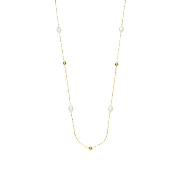 3mm freshwater pearl yellow gold plated stainless steel necklace chain