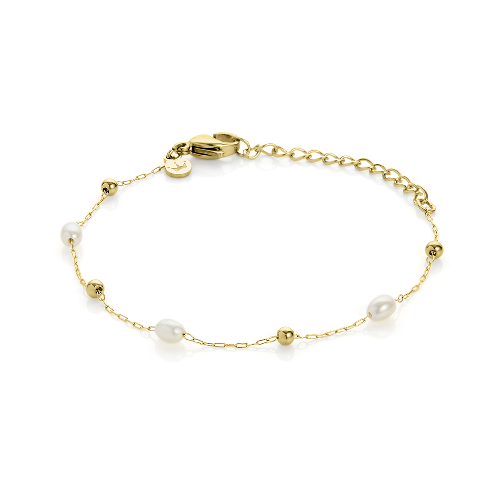 3mm freshwater pearl and yellow gold plated stainless steel bracelet