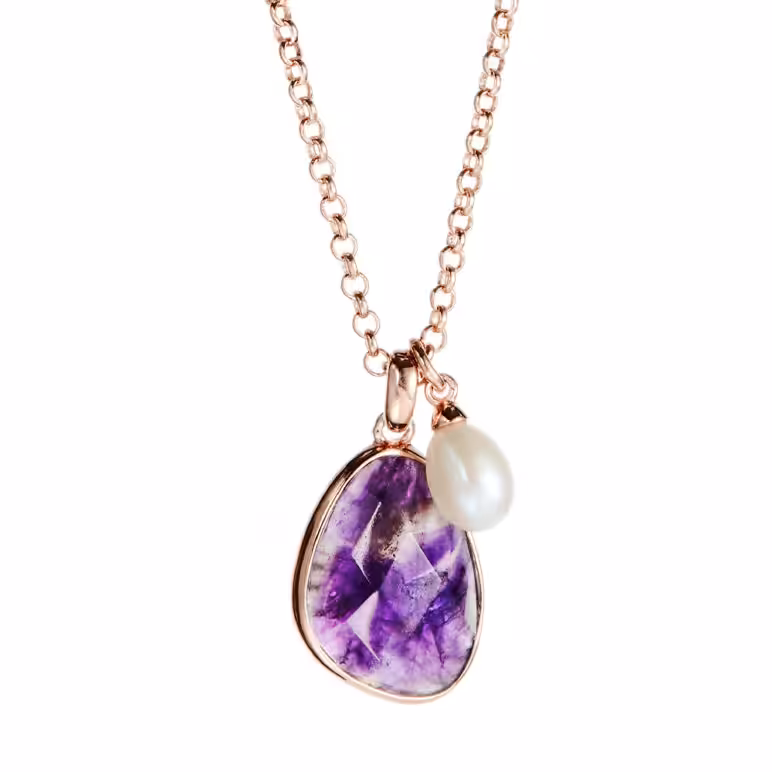 Amethyst and Pearl Rose Gold Pendant