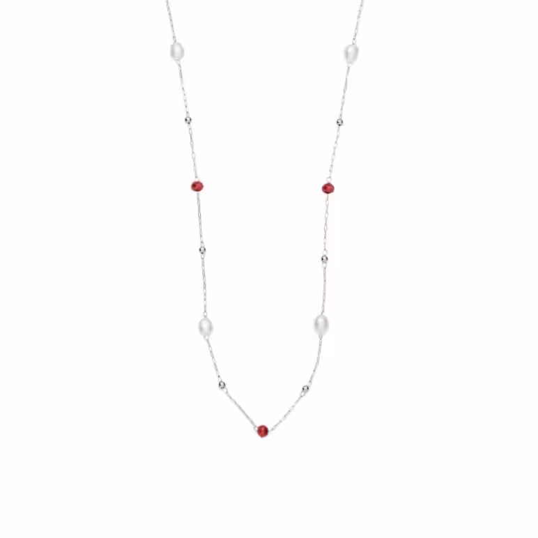 3mm white oval freshwater pearl glass bead stainless steel necklace
