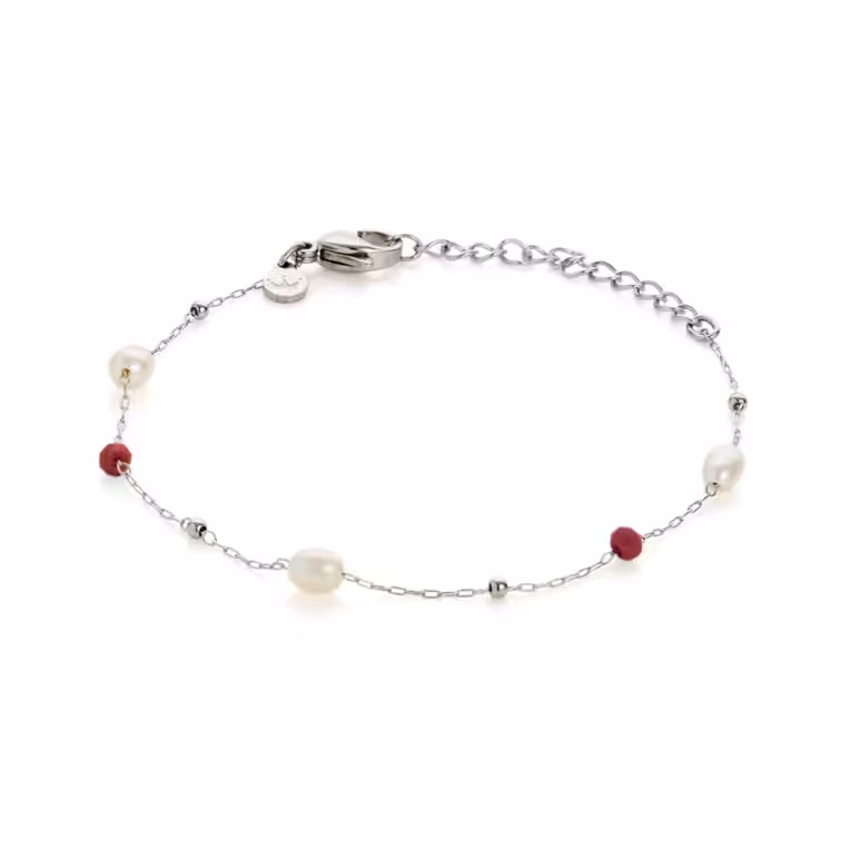 3mm white oval freshwater pearl glass bead stainless steel bracelet