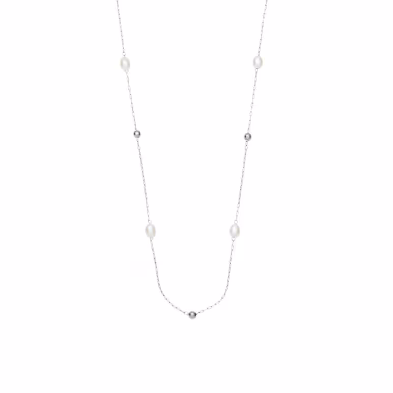 3mm white oval freshwater pearl glass bead stainless steel necklace