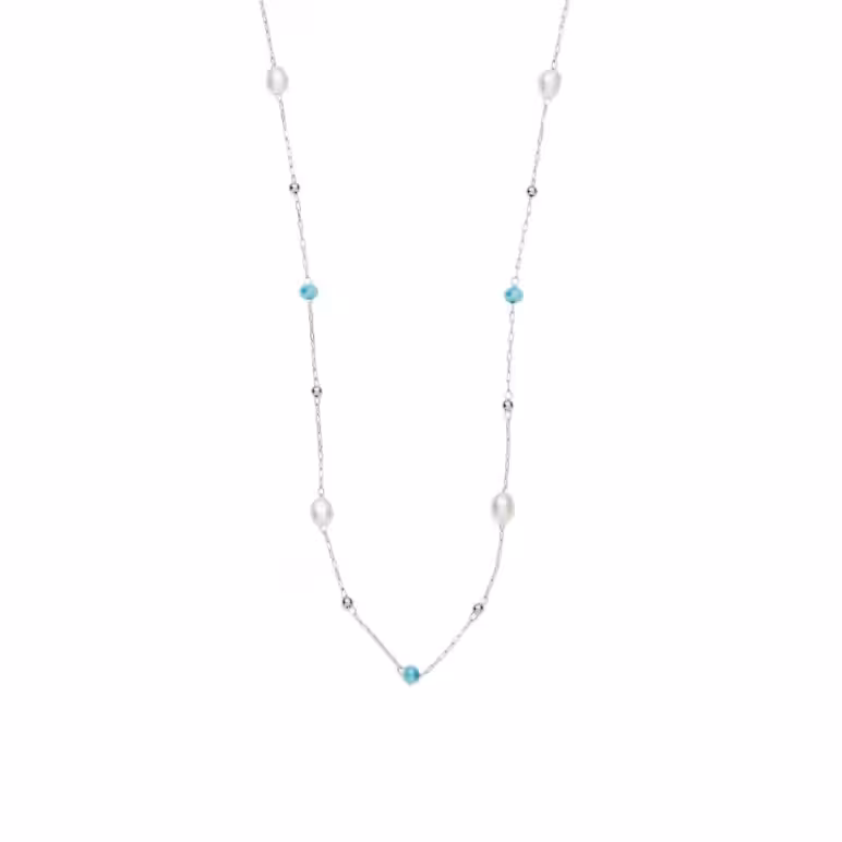 3mm white oval freshwater pearl glass bead stainless steel necklace