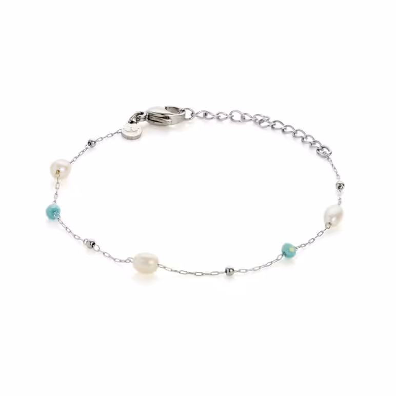 3mm white oval freshwater pearl glass bead stainless steel bracelet
