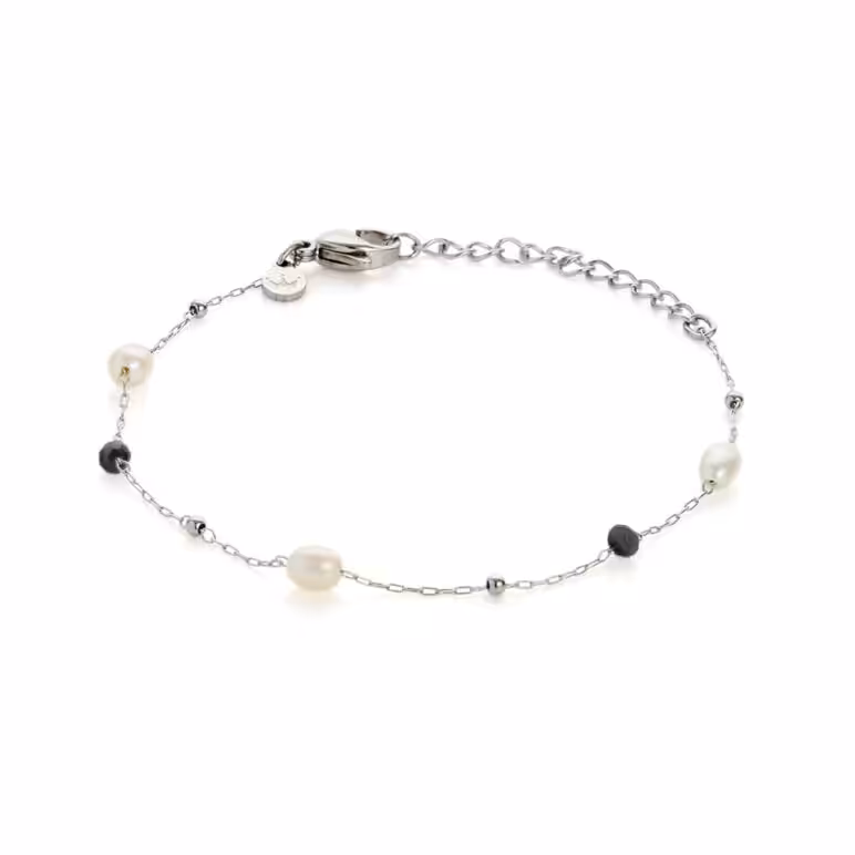3mm white oval freshwater pearl glass bead stainless steel bracelet
