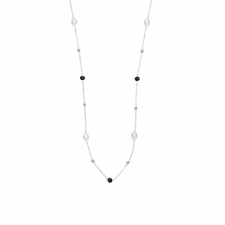 3mm white oval freshwater pearl glass bead stainless steel necklace