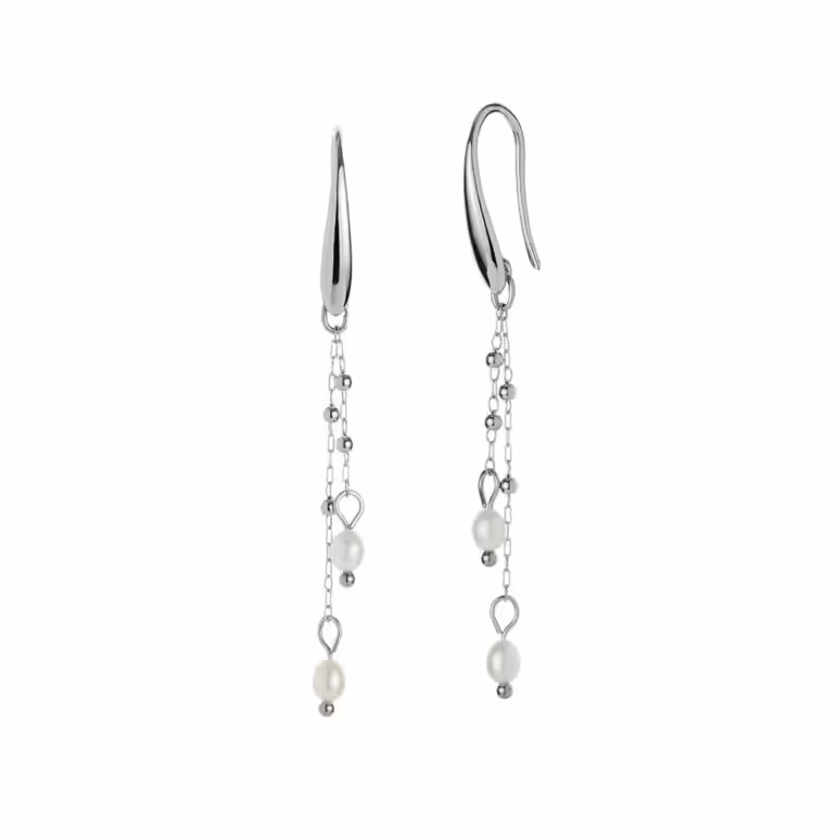 3mm white oval freshwater pearl stainless steel drop earrings