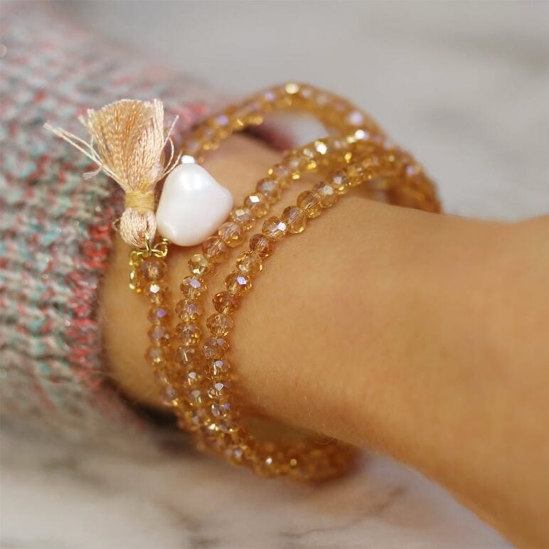 12mm white baroque freshwater pearl crystal yellow gold plate sterling silver necklace or bracelet on elastic