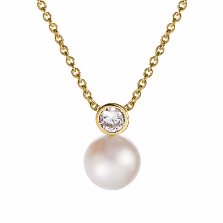 8mm white button freshwater pearl white topaz yellow gold pendant
