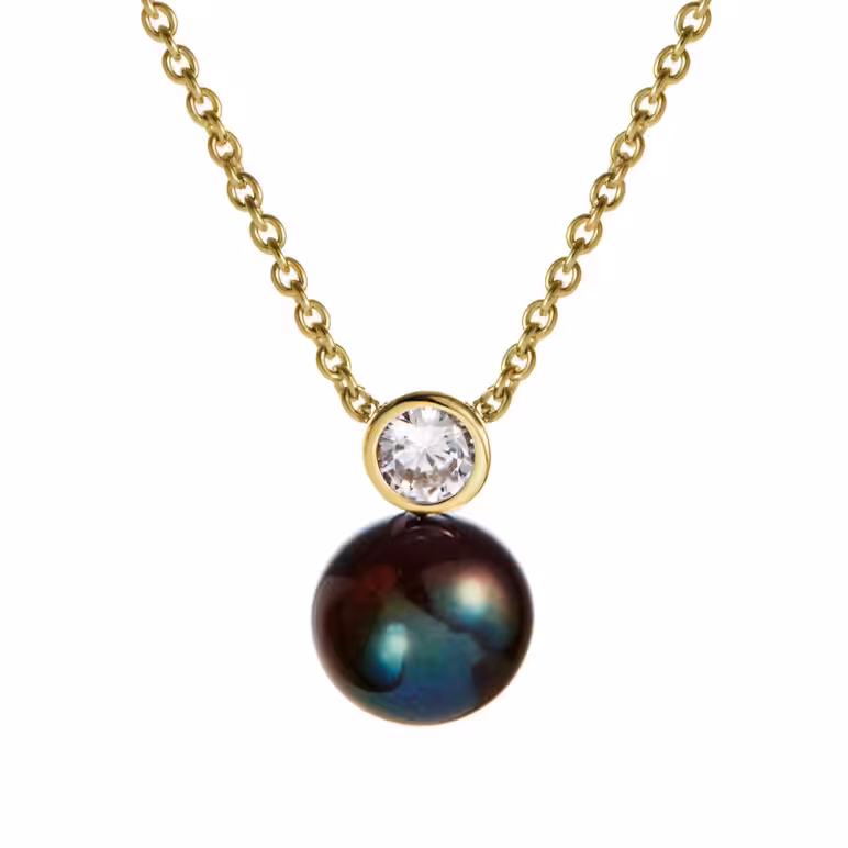8mm peacock button freshwater pearl white topaz yellow gold pendant