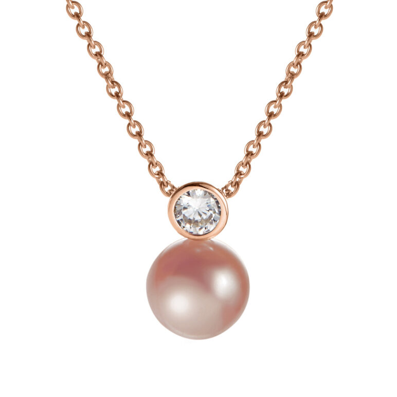 8mm pink button freshwater pearl white topaz rose gold pendant
