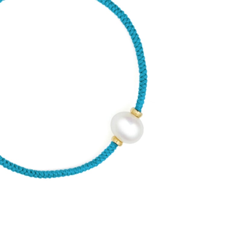 8mm freshwater pearl adjustable tassel bracelet on recycled plastic coloured thread