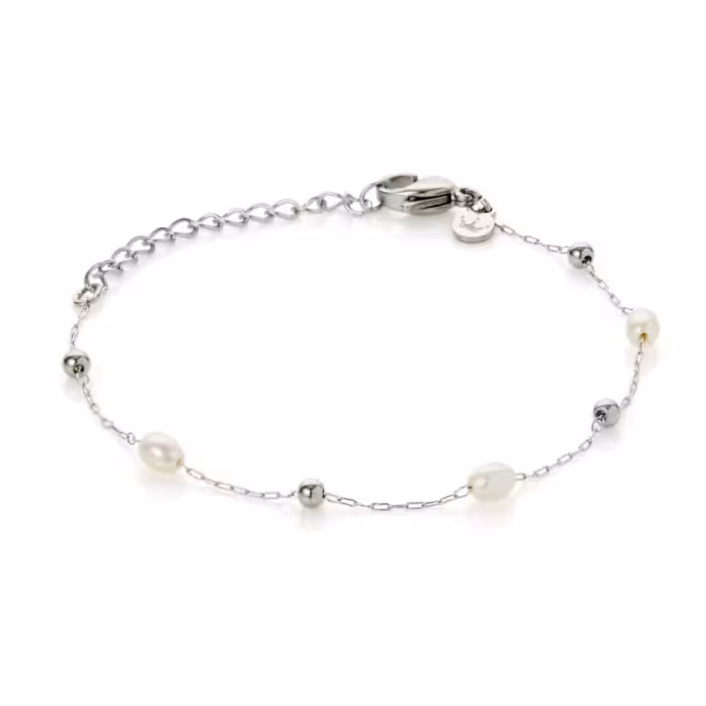3mm white oval freshwater pearl stainless steel anklet