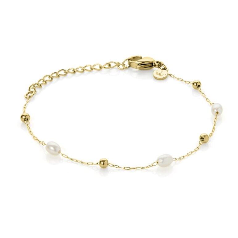 3mm freshwater pearl and yellow gold plated stainless steel anklet