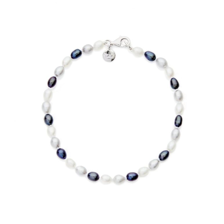 4mm white peacock grey oval freshwater pearl bracelet with sterling silver clasp